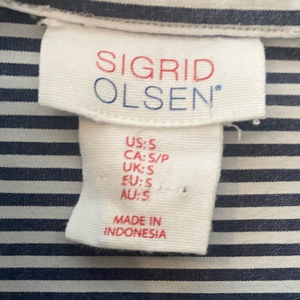 Sigrid Olsen Womens S Blue White Striped Lace Up Popover Shirt Nautical Blouse - Picture 5 of 8
